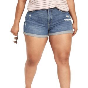 Old Navy O.G. High Rise Straight Distressed Denim Shorts Plus Sz 22 Blue